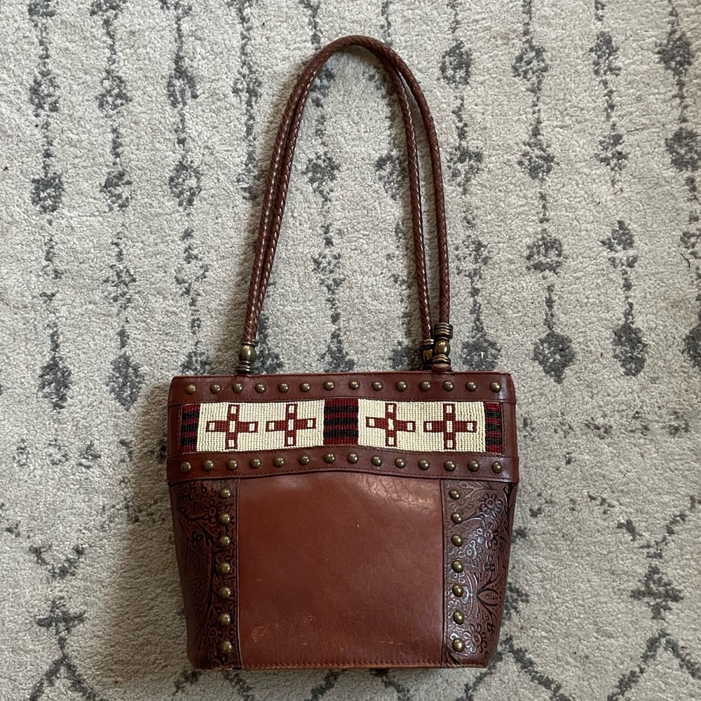 Vintage Spacious leather beaded handbag